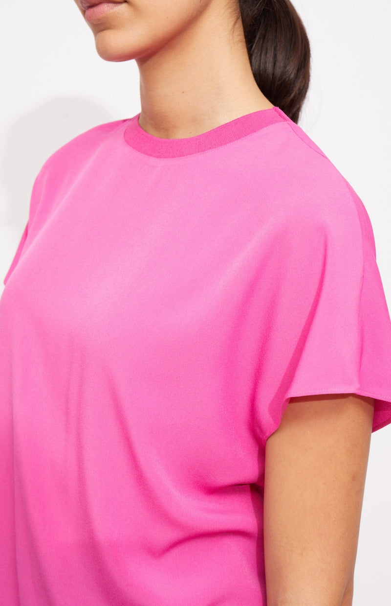 French Connection Crepe Light Crew Neck Top in Wild Rosa 72UAF