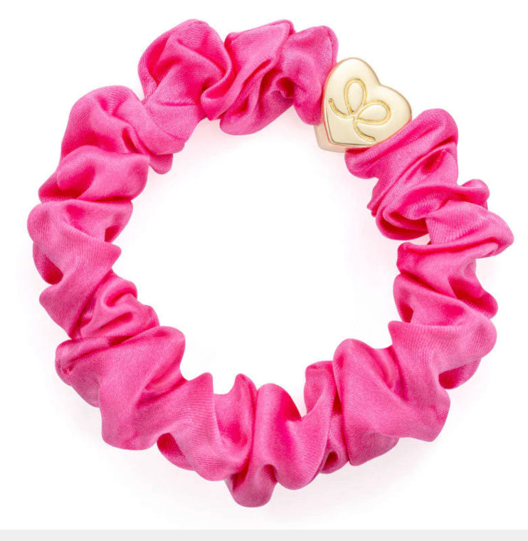 Eloise Gold Heart Silk Scrunchie Bubblegum Pink