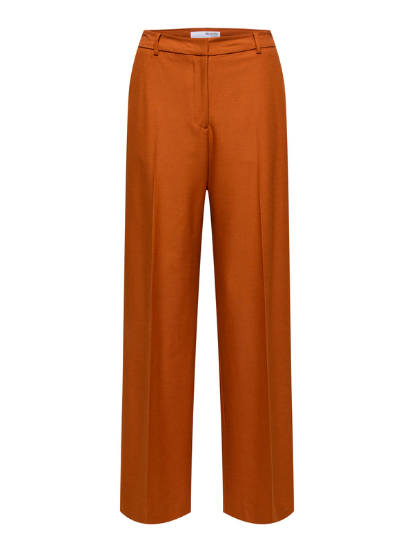 Selected Femme Feliana High Waisted Wide Pant in Cinnamon Stick