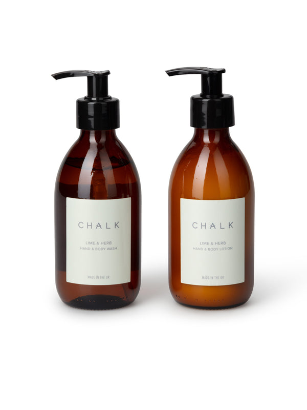 Chalk Amber Glass Hand and Body Lotion in Lime & Herb