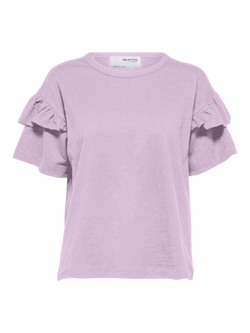 Selected Femme Organic Cotton Ruffle T. Shirt in Sweet Lilac