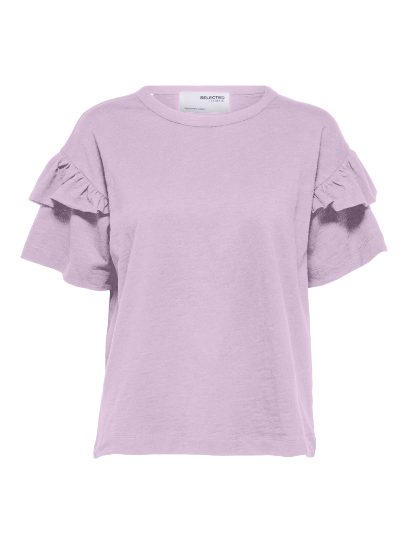 Selected Femme Organic Cotton Ruffle T. Shirt in Sweet Lilac