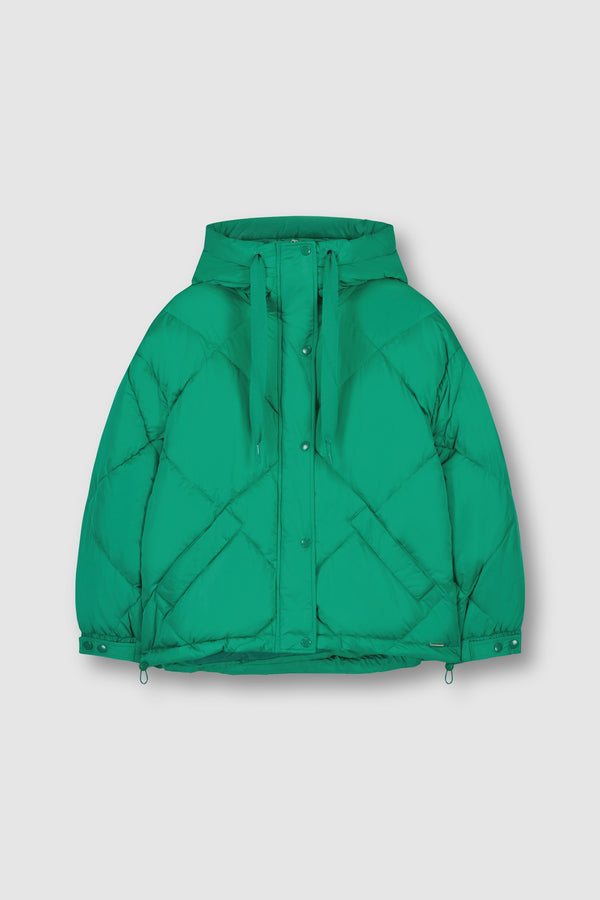 Rino & Pelle Jalani Short Boxy Hooded Padded Jacket in Emerald