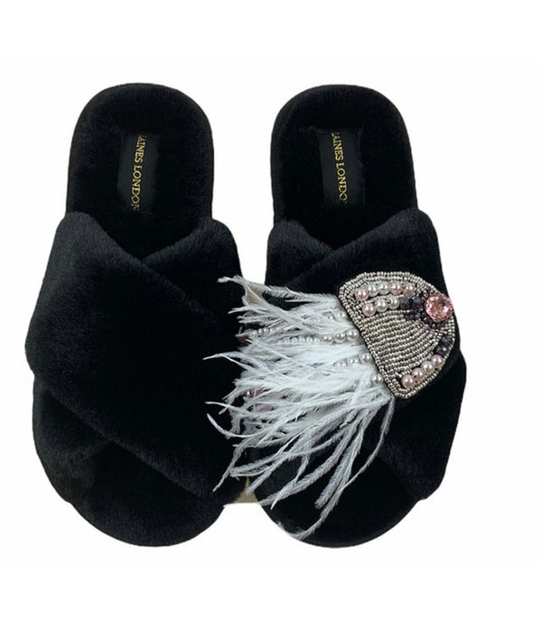Laines London Black Slippers with Silver Jellyfish