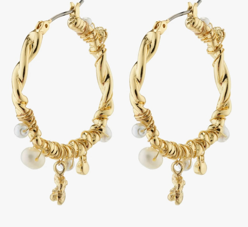 Pilgrim Ana Pearl & Crystal Hoops Gold-Plated Earrings 262312073