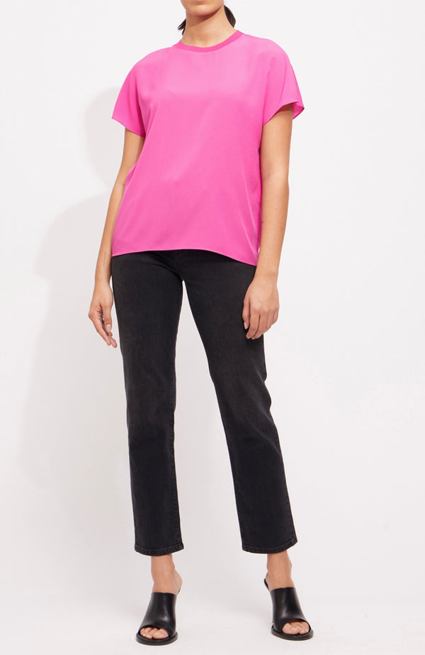 French Connection Crepe Light Crew Neck Top in Wild Rosa 72UAF
