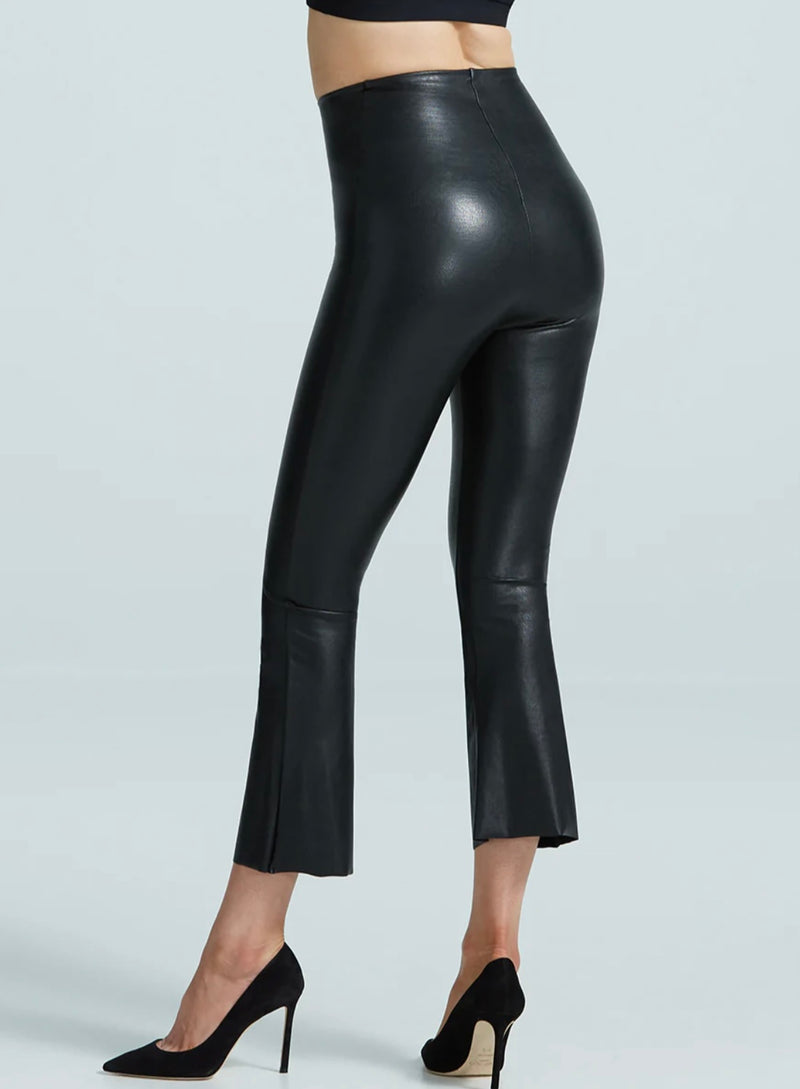 Commando Faux-Leather Cropped Flared Leggings in Black