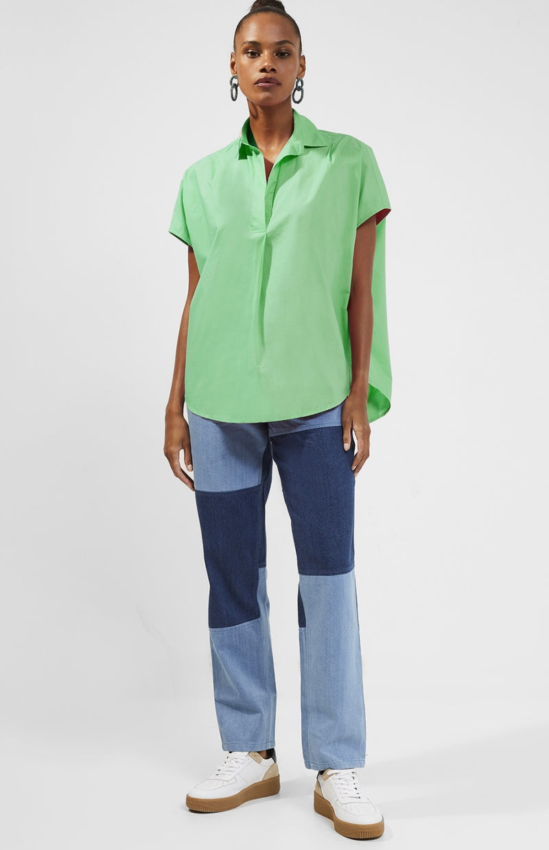French Connection Rhodes Poplin Popover Shirt in Poise Green 72UNY