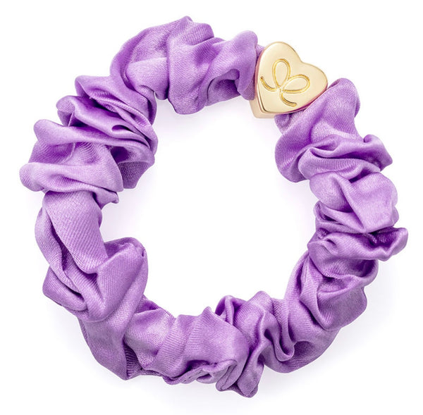 By Eloise Gold Heart Silk Scrunchie Lilac